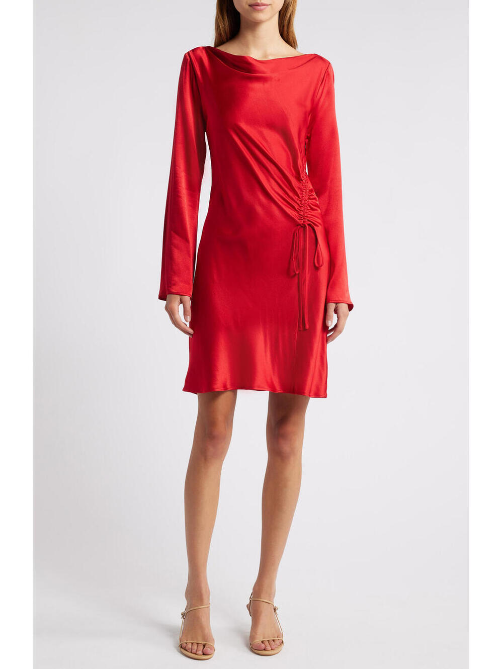 NWT! Rails Alessandra Long Sleeve Ruched Satin Dress in Scarlet Size XS